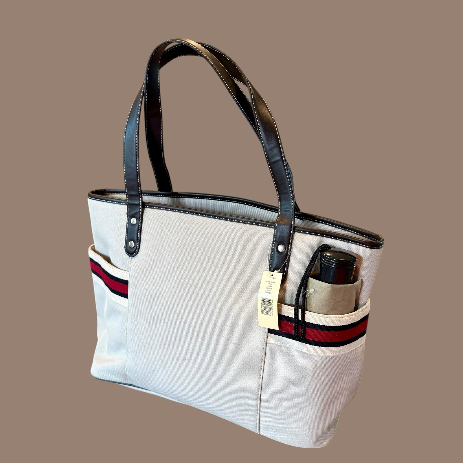 Amanda Smith Canvas Pocket Tote Bag with Wallet & Matching Umbrella Red-Blue New