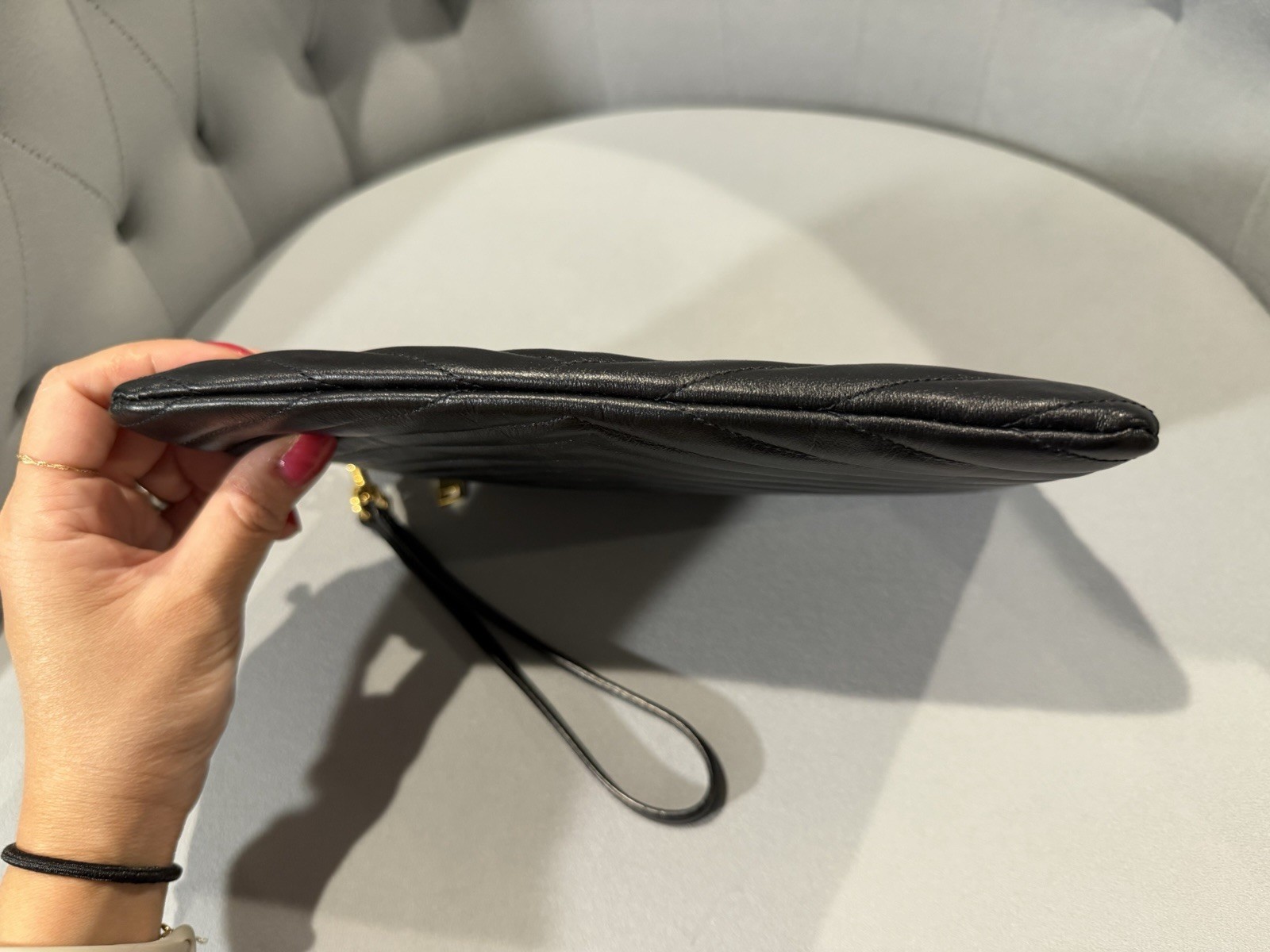 Saint Laurent Classic Monogram Leather Wristlet Pouch Matelasse Chevron