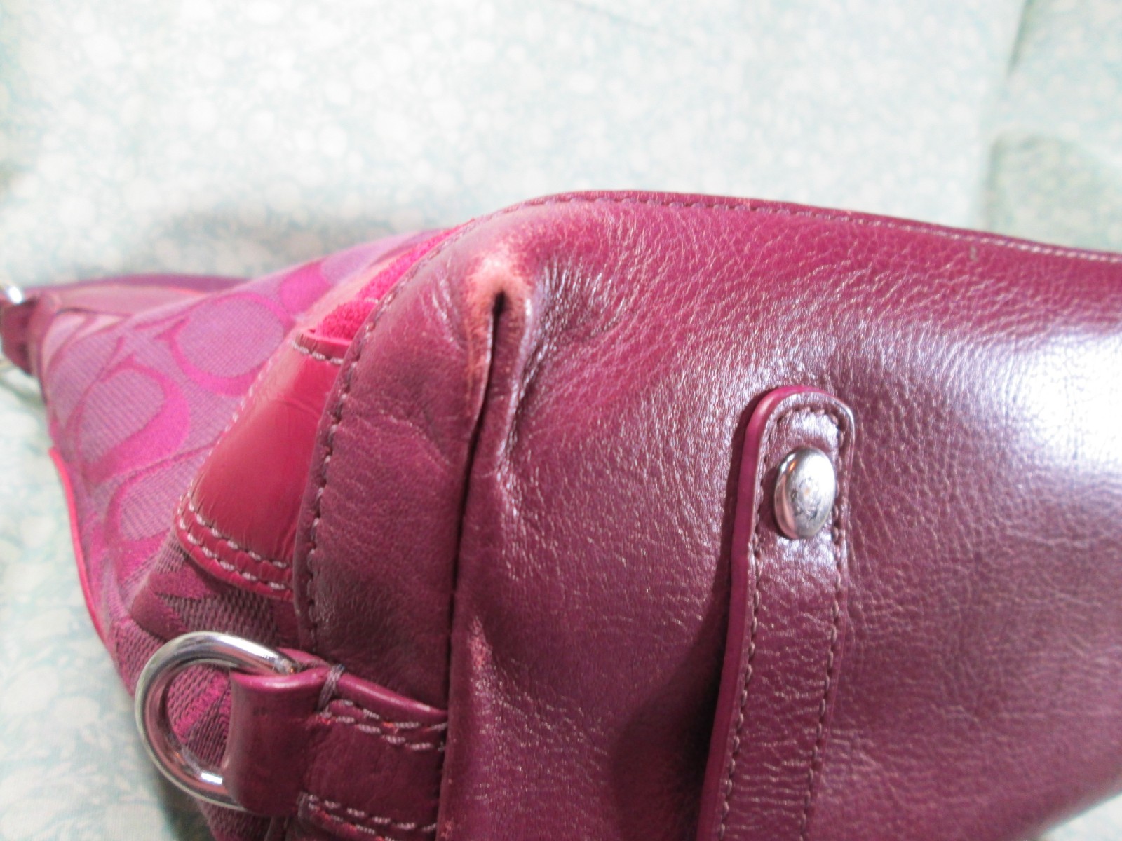 Authentic COACH Patchwork Ashley Satchel Handbag / F15474 / Fuchsia Plum Teal