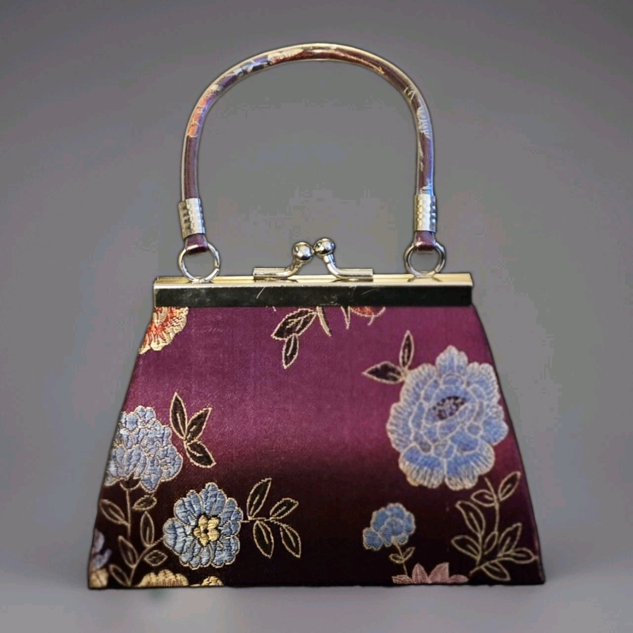 Mini Purse Evening Cocktail Kimono Fabric Asian Floral Kiss Closure Qipao