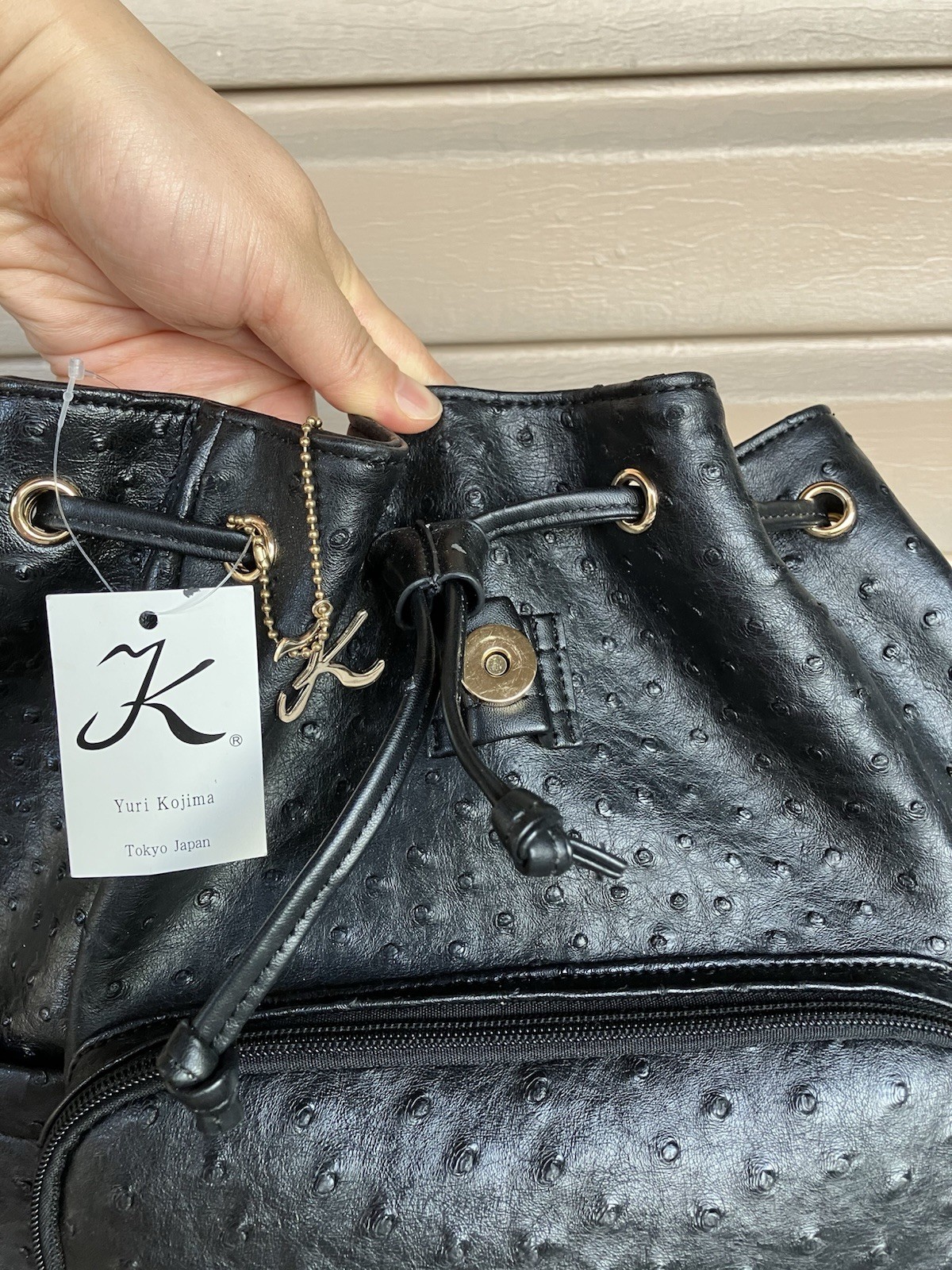NEW Yuri Kojima Black Ostrich Skin Leather Backpack