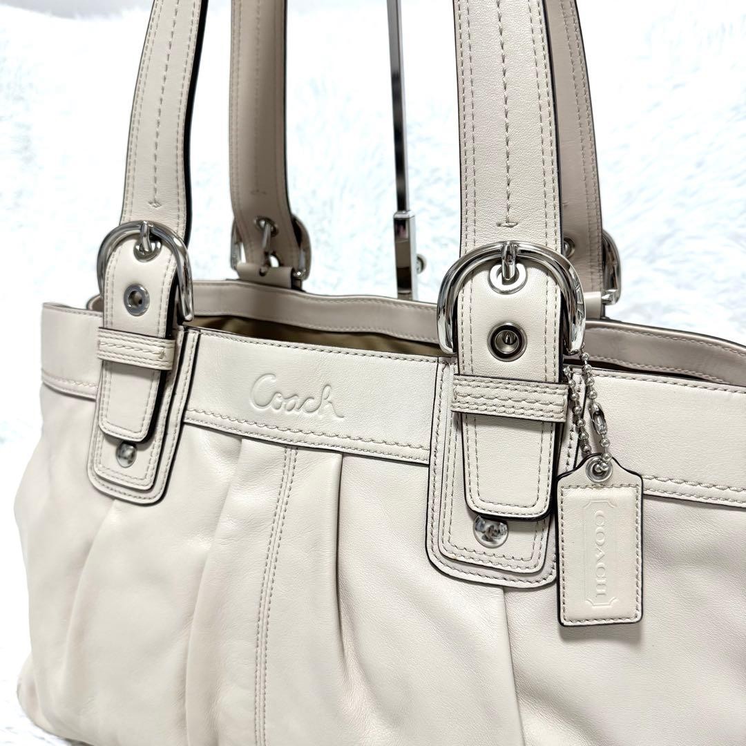 COACH Soho Leather Tote Bag 23cm x 46cm Large Capacity White
