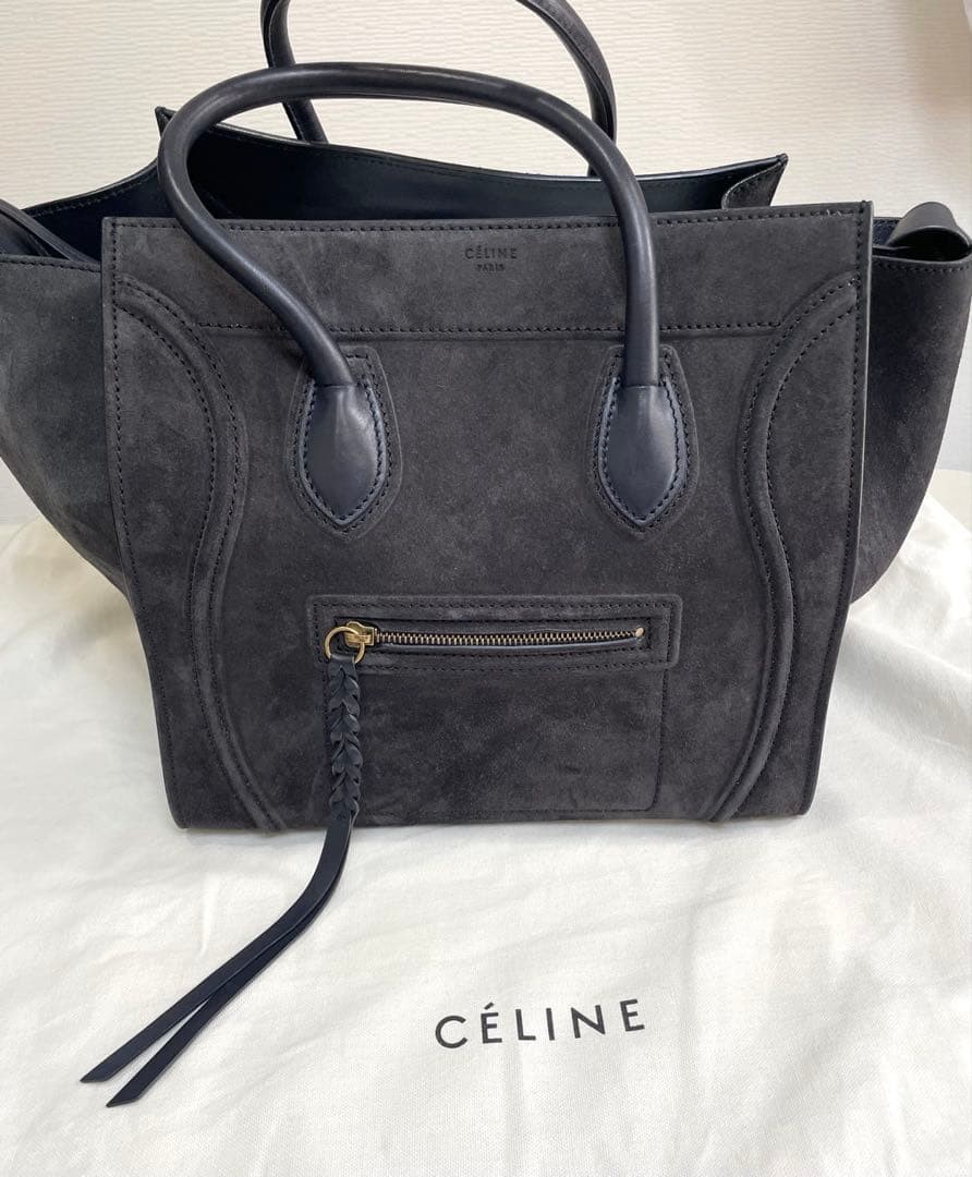 Celine Bag Rare Model Luggage Phantom Suede Leather Grey Good Condition 2601TK