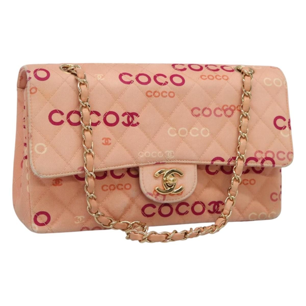 CHANEL Matelasse 25 COCO Icon Chain Shoulder Bag Canvas Pink CC Auth 115714