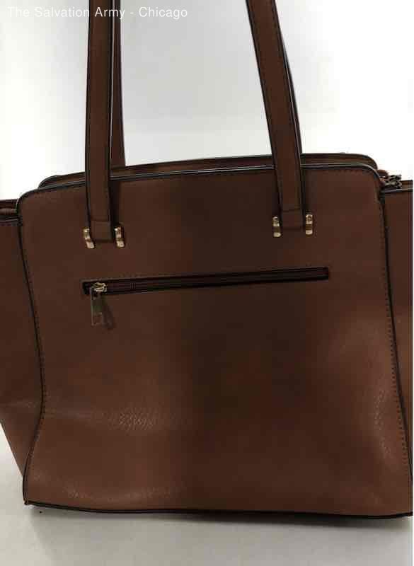 Alyssa Womens Brown Vegan Leather Outer Pockets Double Handle Shoulder Bag