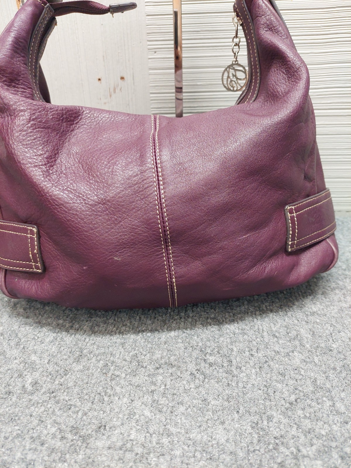 Franco Sarto Women Shoulder Bag Burgundy Genuine Leather Belted Buckle Y2K