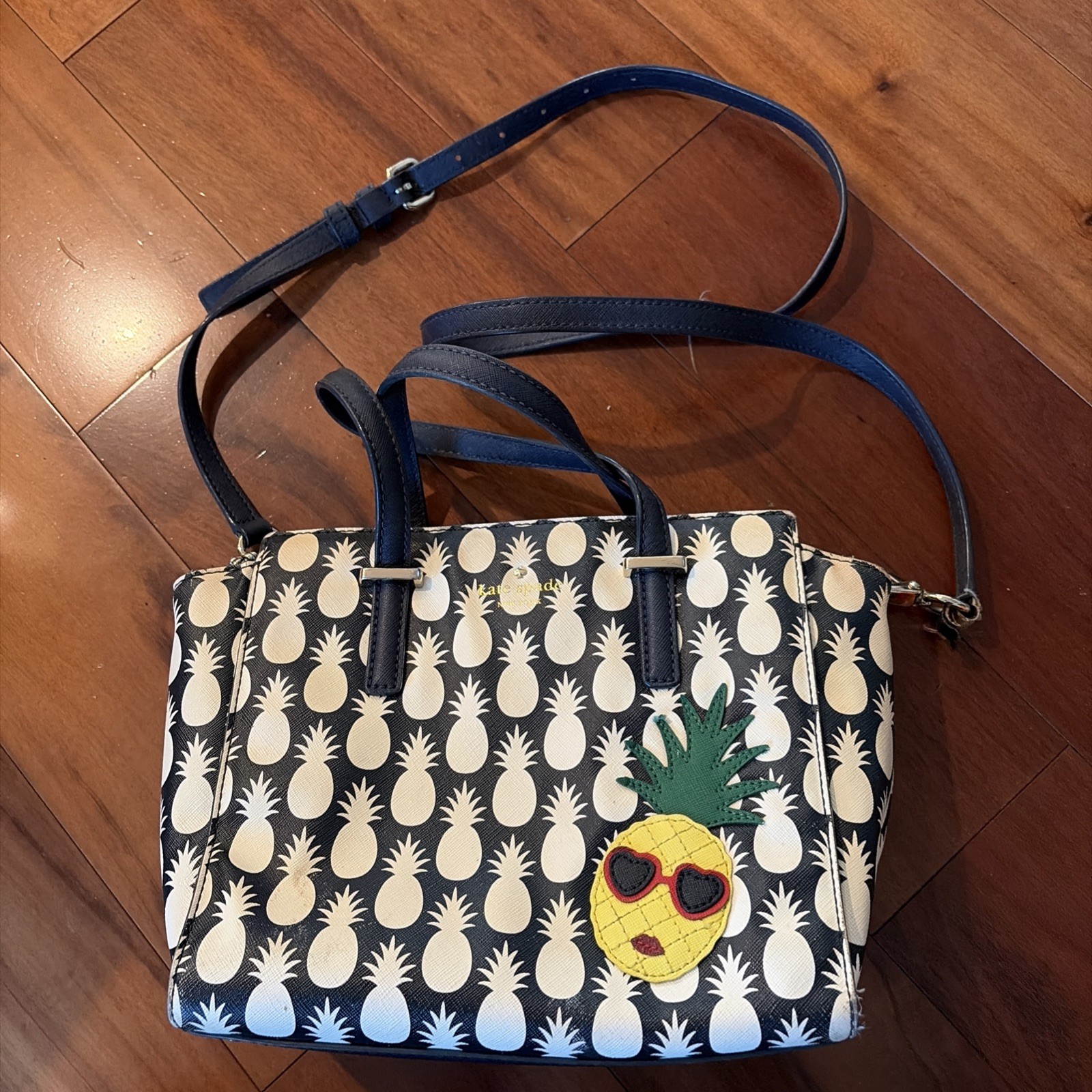 Kate Spade New York Pineapple Print Top Handle Crossbody Bag Black White