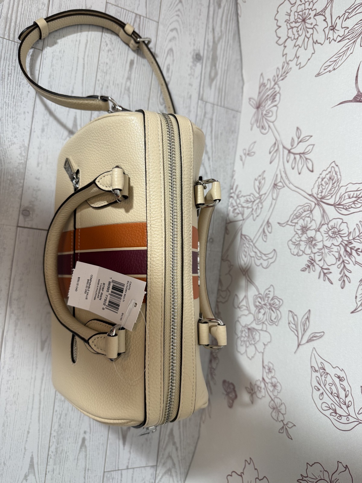 COACH Rowan Satchel Handbag Striped CAO70 Orange Purple Leather Women’s NWT