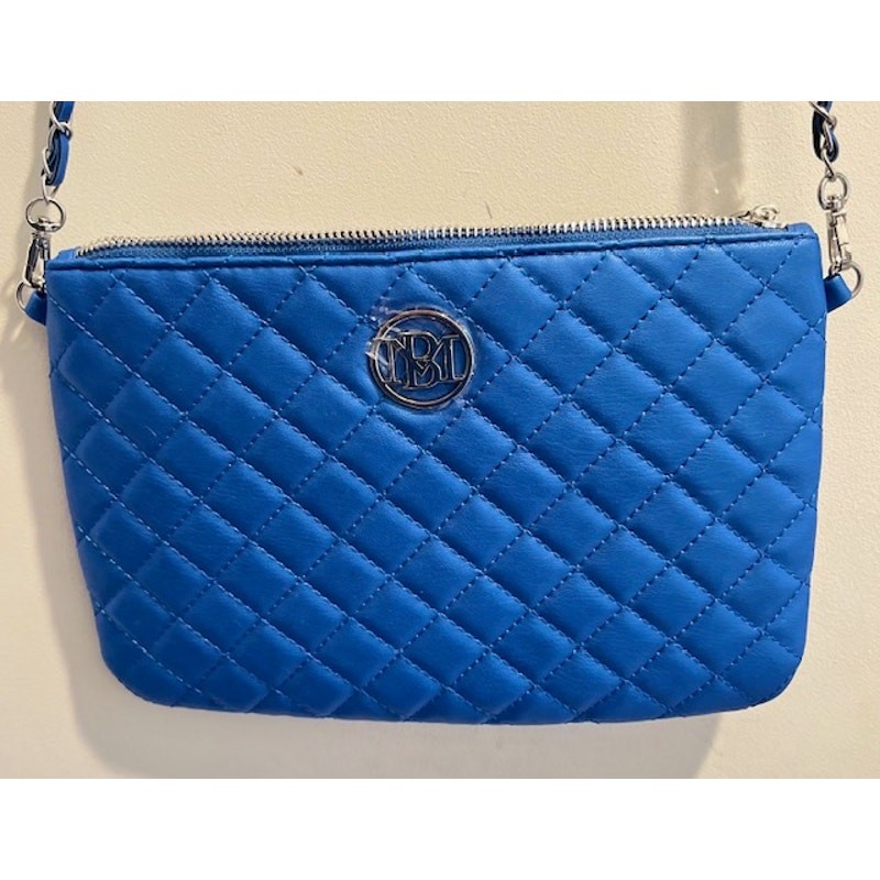 Studio Badgley Mischka Blue Quilted Vegan Leather Crossbody Bag Chain Strap NWT