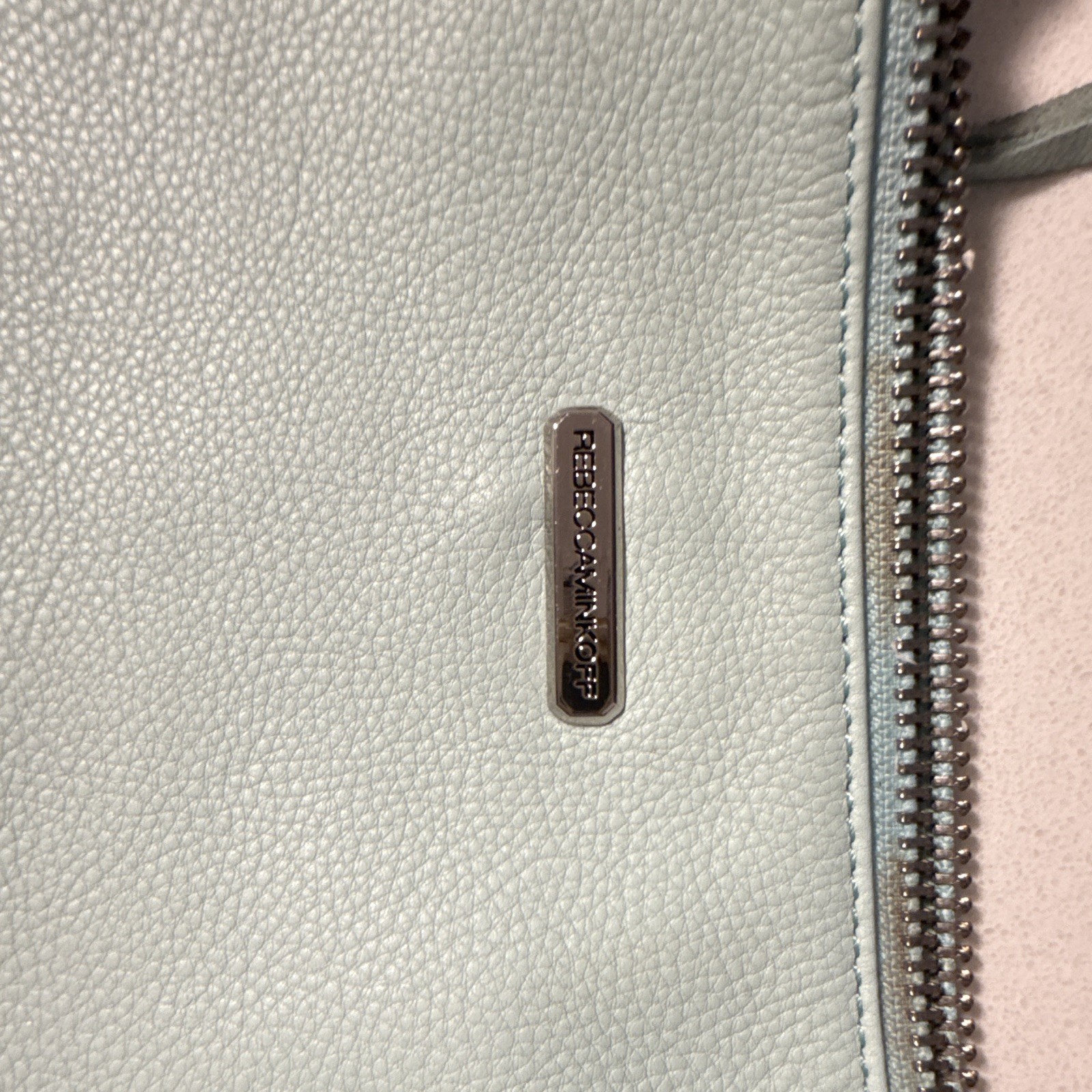 Rebecca Minkoff Light Blue Small Crossbody Bag Pebbled Finish Chain Strap Zip