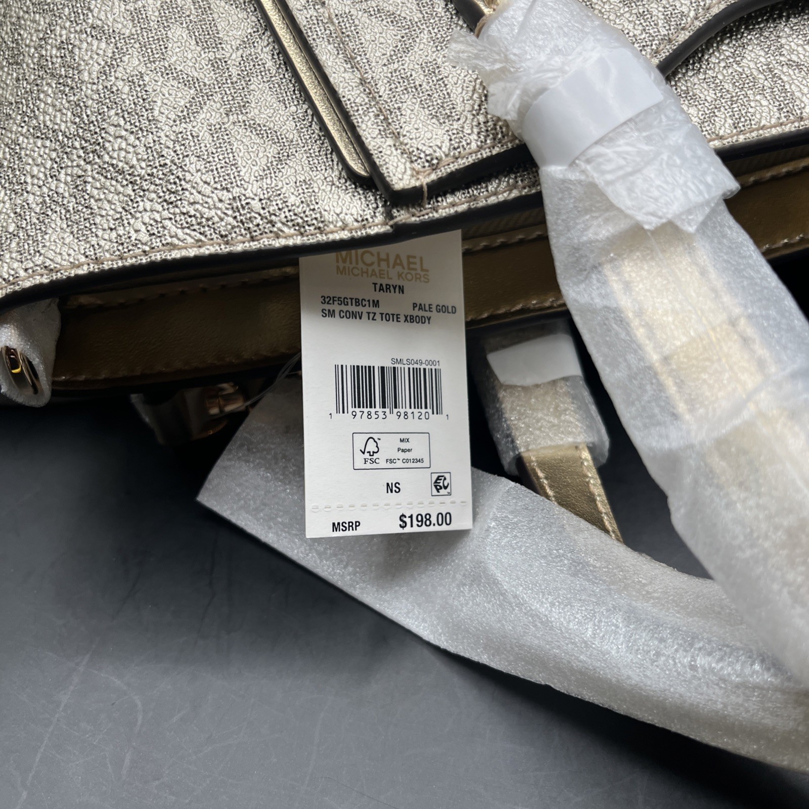 Michael Kors Taryn Small Canvas Convertible Beige Gold Crossbody Bag Purse NWT