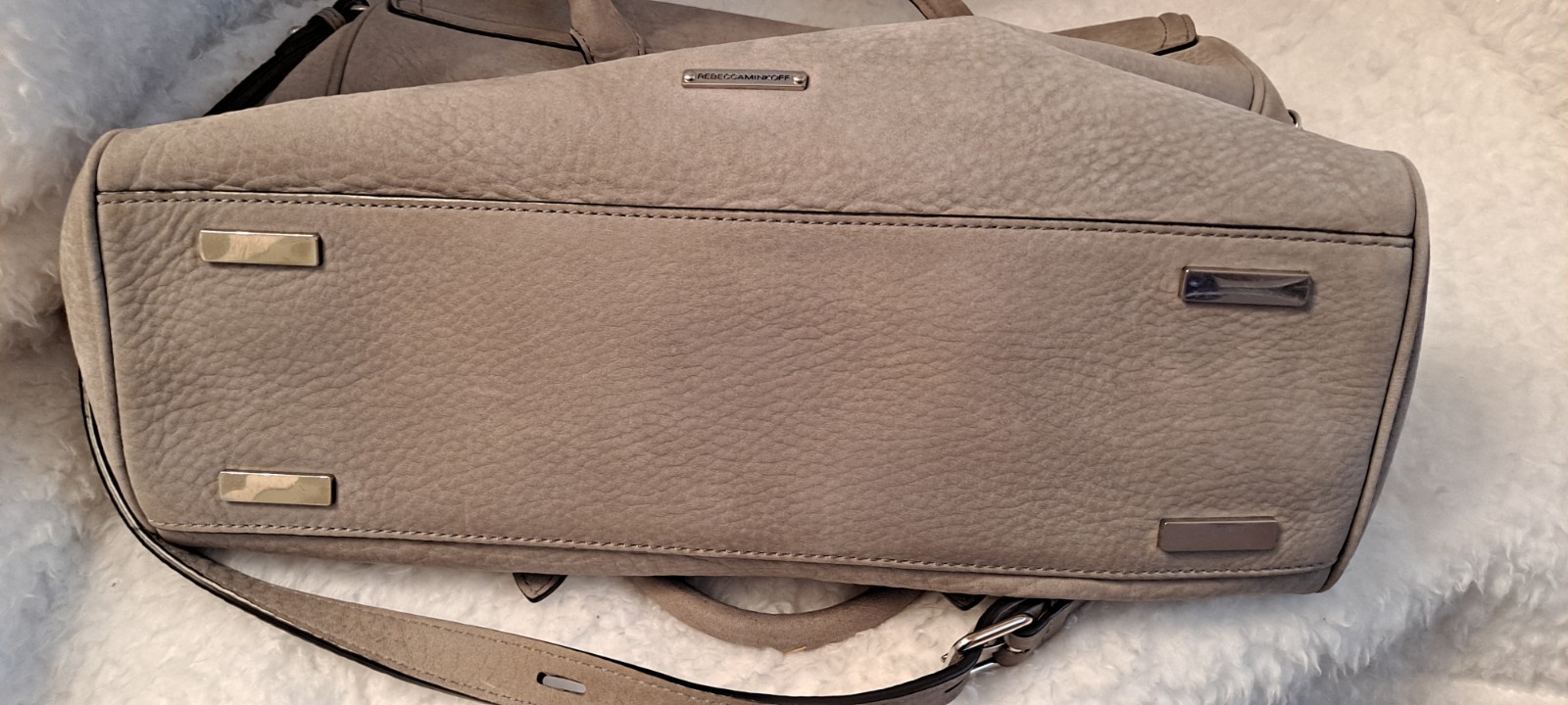 REBECCA MINKOFF JULES SATCHEL SHOULDER CROSSBODY NUBUCK DOVE GRAY W/SILVER $425