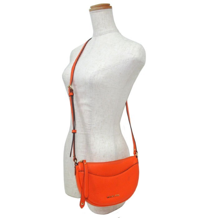 Michael Kors Dover Half Moon Crossbody Orange Leather Bag 35R3G4DC5L Purse NWT