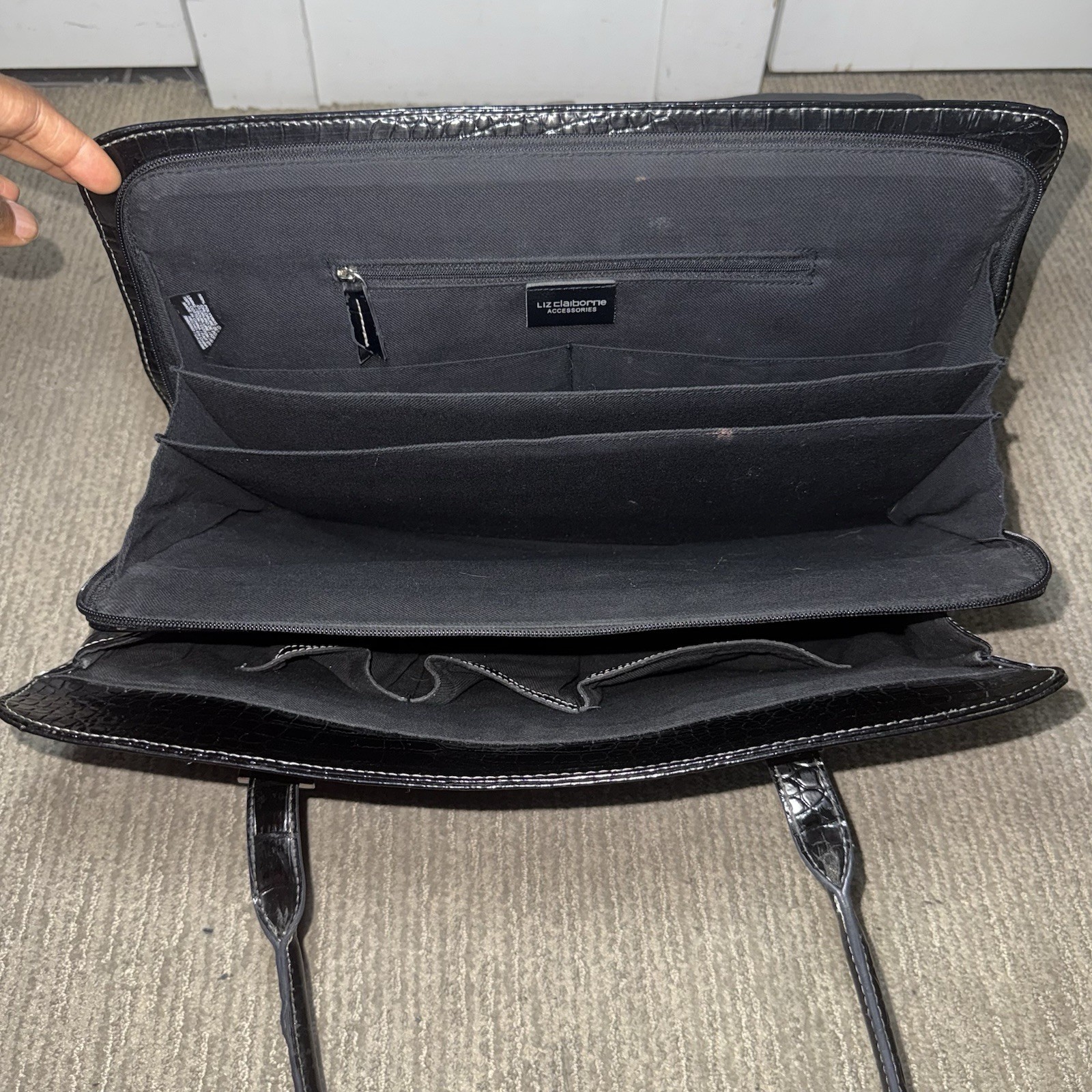 Vintage Liz Claiborne Black Croc Embossed Laptop Bag