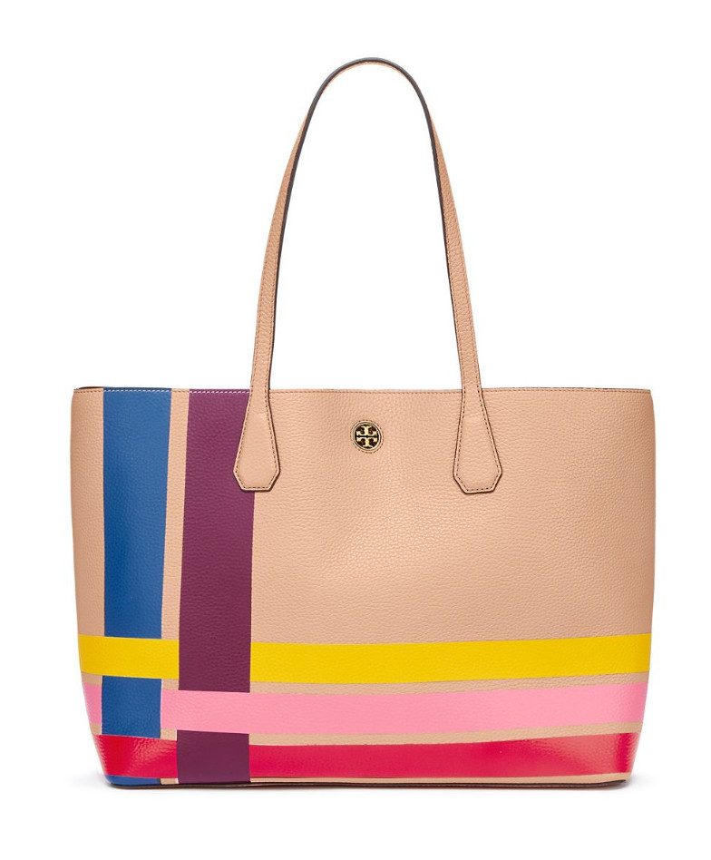 TORRY BURCH Perry Variegated-Stripe Tote Bag Multicolor Large Leather Bag