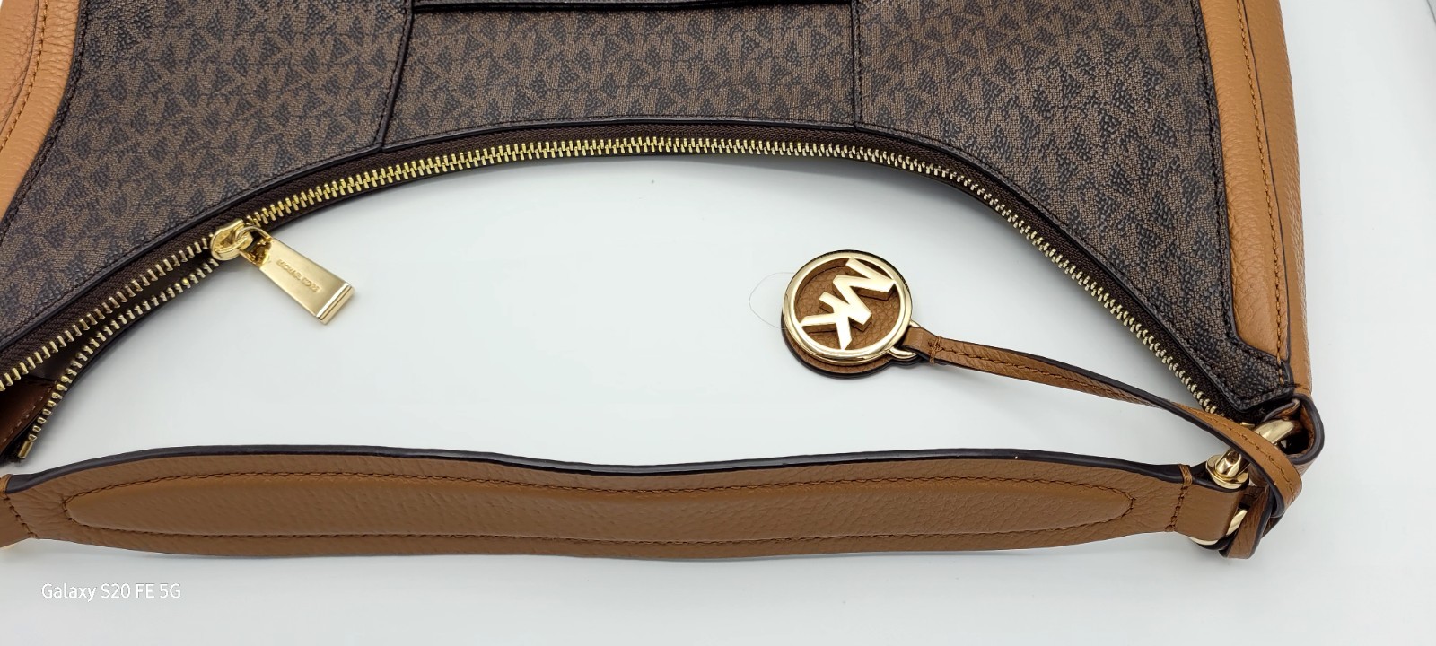 Michael Kors Signature Crescent Hobo Shoulder Bag Brown Luggage Gold Hardware