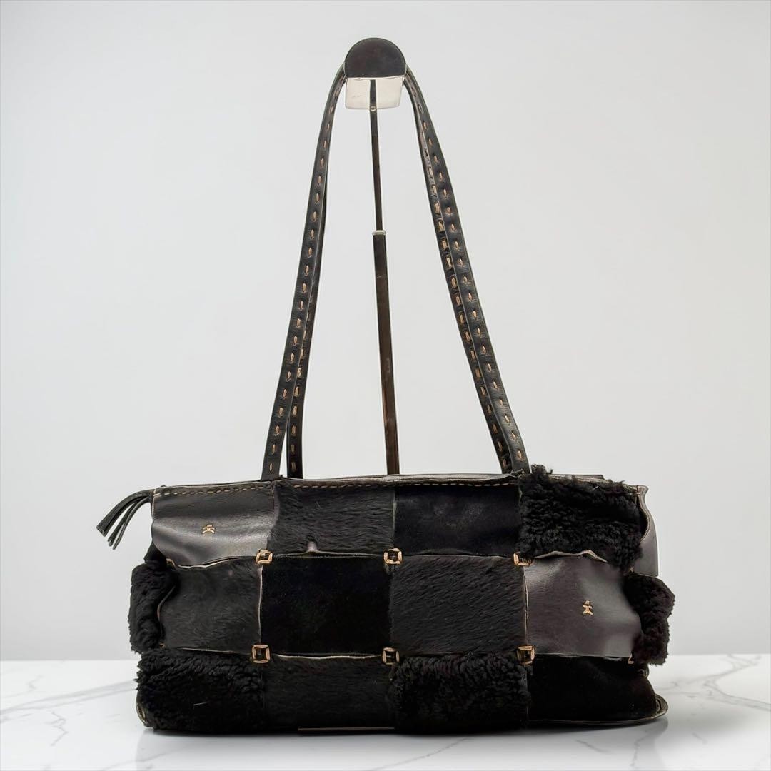 Henry Beguelin Handbag Horizontal Black Shoulder Bag Mixed Material Design Used