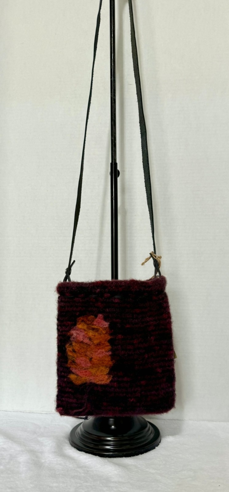 Happy Fleece 100% Wool Plum Leather Crossbody Handbag