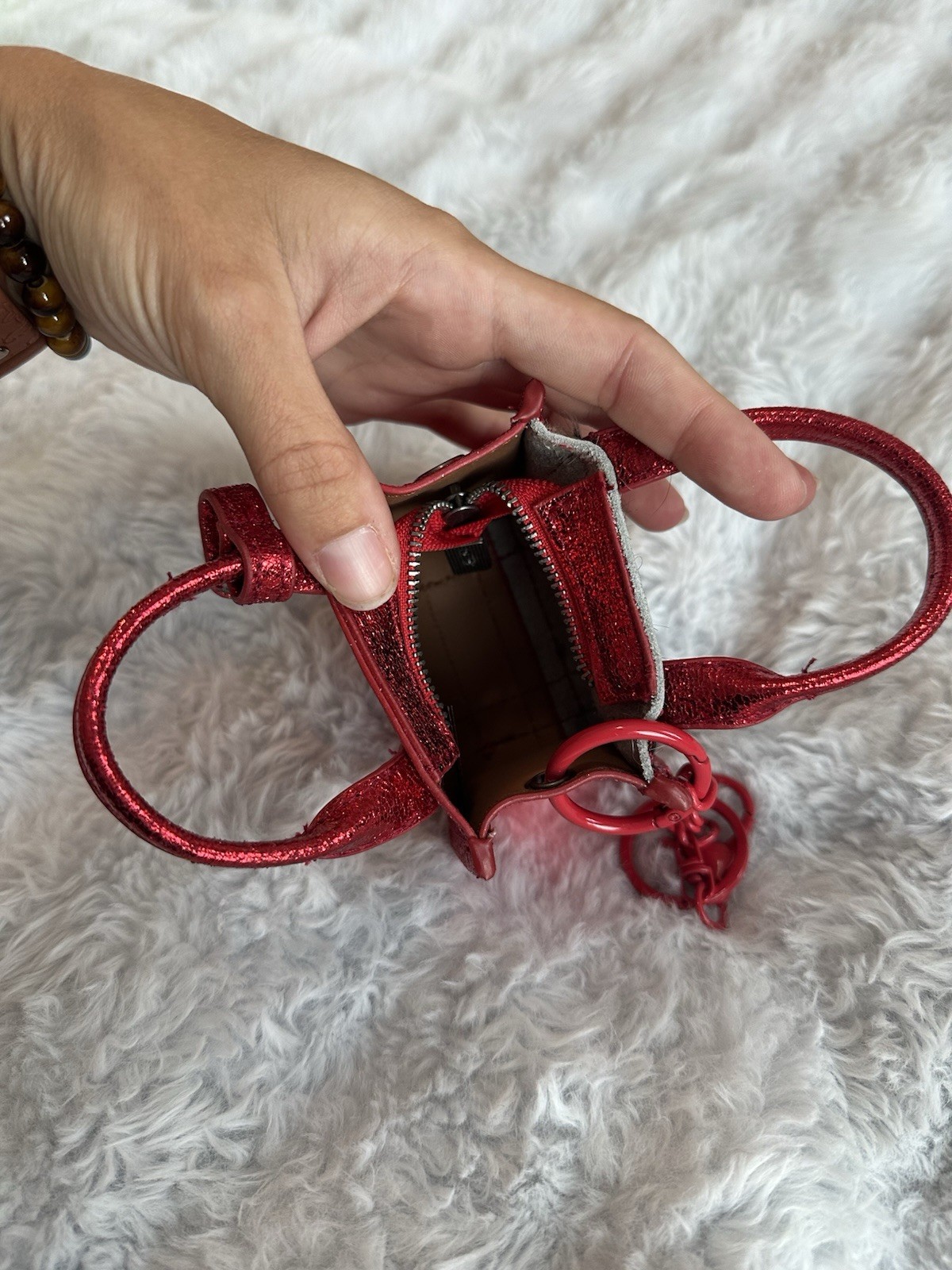 Wrangler Mini Metallic Red Animal Print Satchel Keychain
