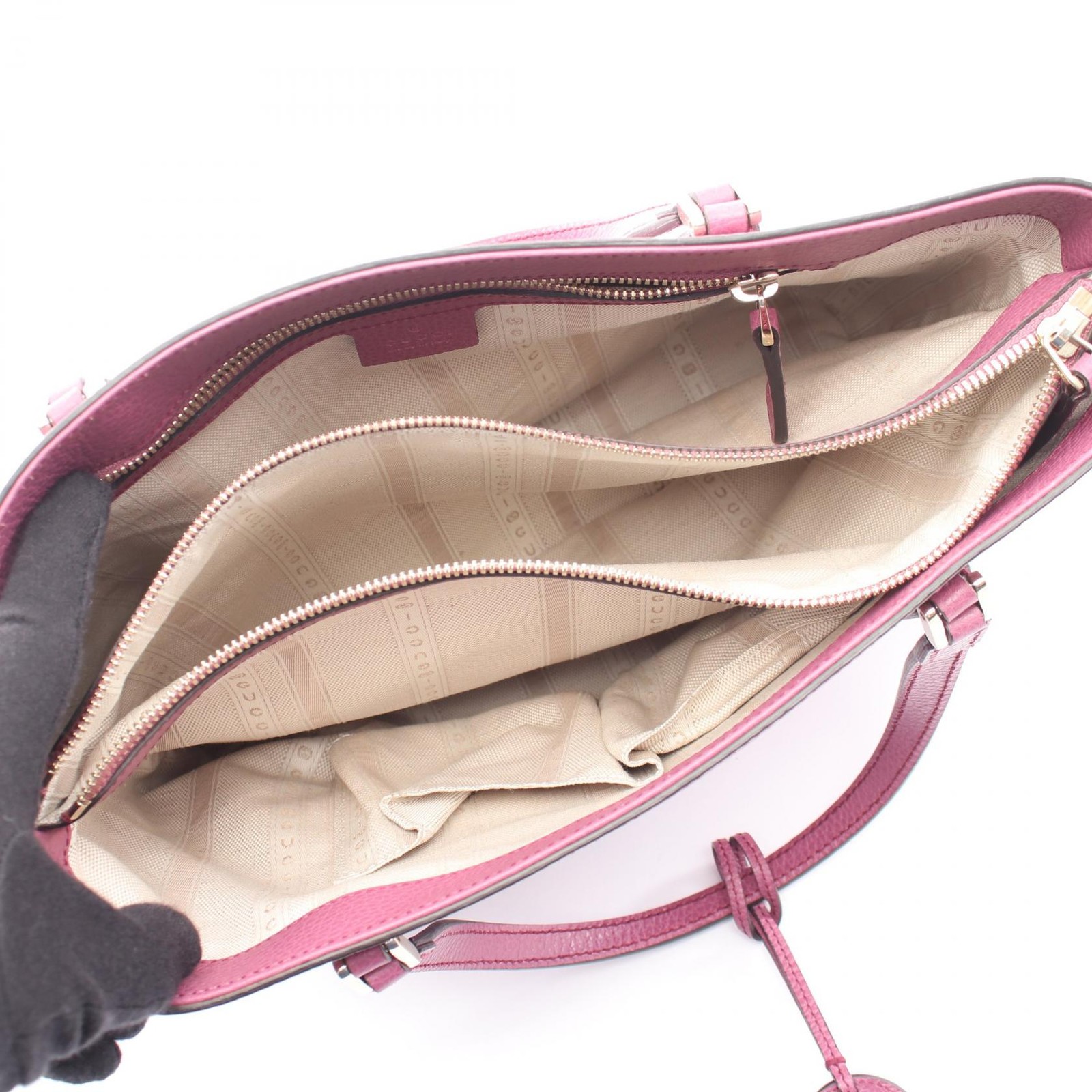 Gucci Interlocking G Leather Tote Bag Purple W28cm H21cm D12.5cm Used
