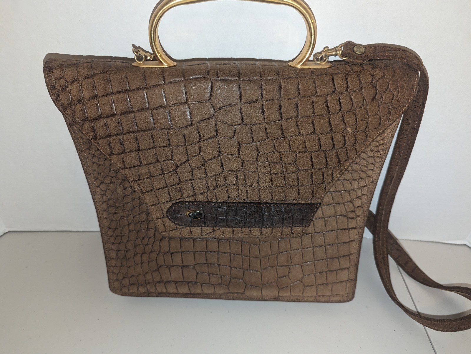Vintage Leather Made In Greece Detachable Crossbody Hand Bag Brown 12.5″x10″x3″