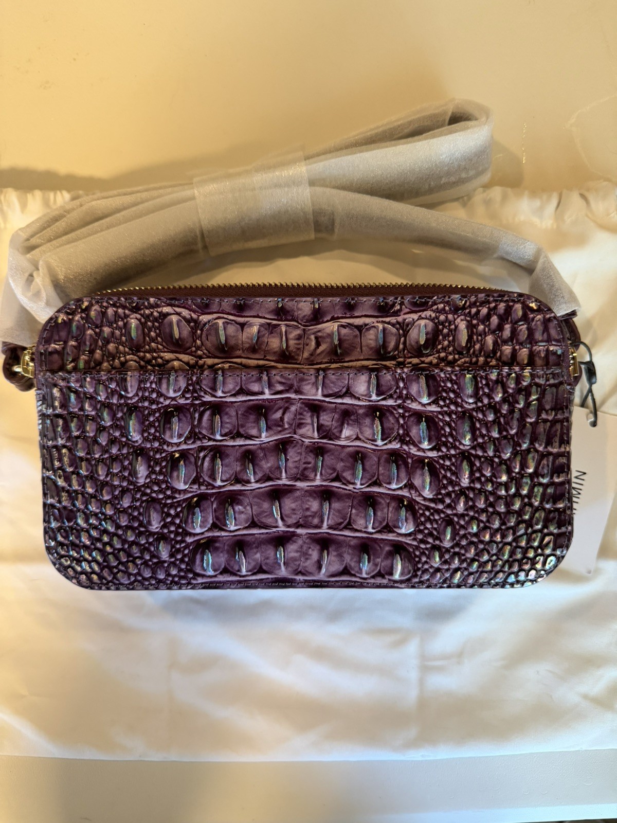 NWT Brahmin Danica Passion Purple Melbourne Croc Leather Crossbody Bag