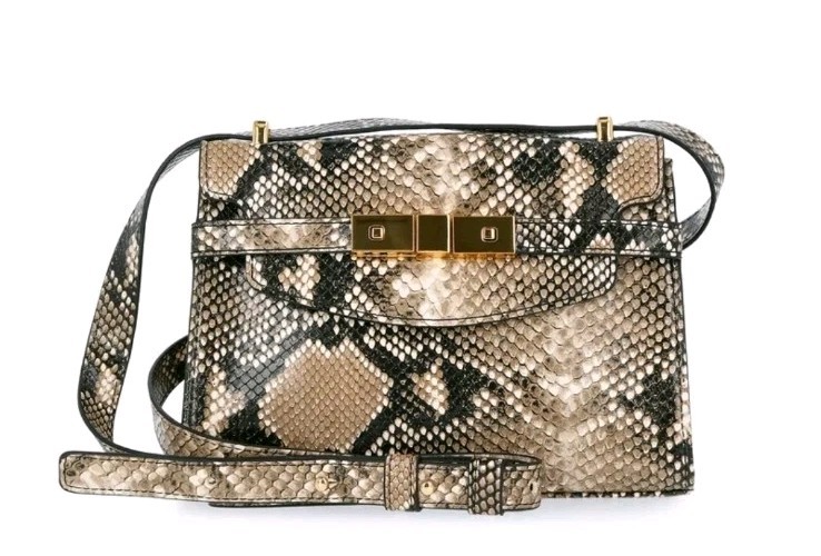 Time & Tru Snakeskin Rosa Shoulder Bag Gold Turn Lock Brown Black Crossbody