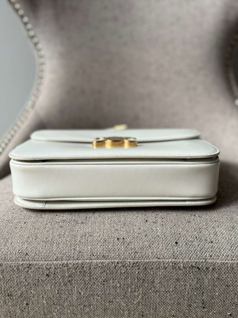 Celine Triomphe Flap Shoulder Crossbody Bag White Leather Gold Hardware