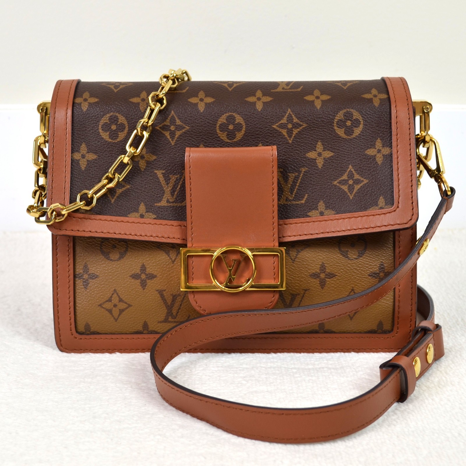 Louis Vuitton Dauphine MM Reverse Monogram Chain Shoulder Bag Handbag Purse