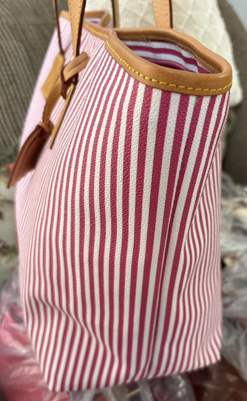Dooney Bourke Seaview Fuchsia Pink Stripes Large Tote & Crossbody Bag Bundle Set