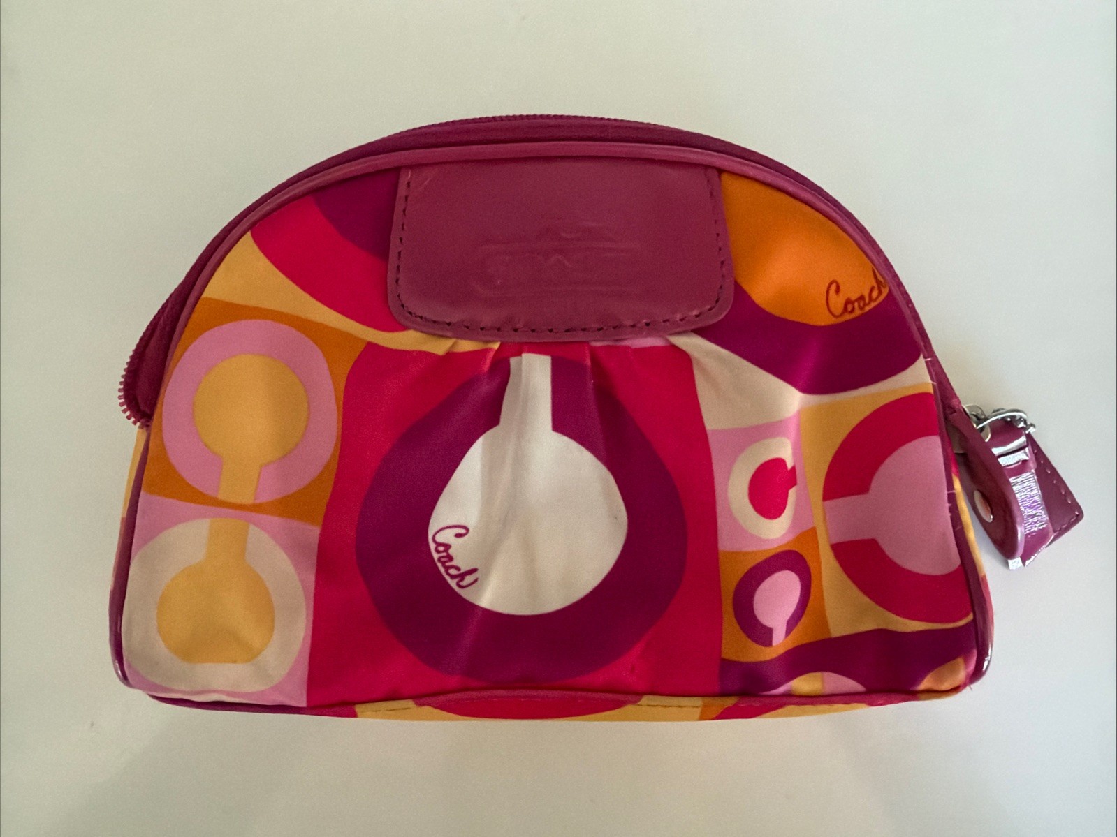 Coach Op ART Scarf Print Dome Shape Cosmetic Bag Bright Colors 7×5 HTF