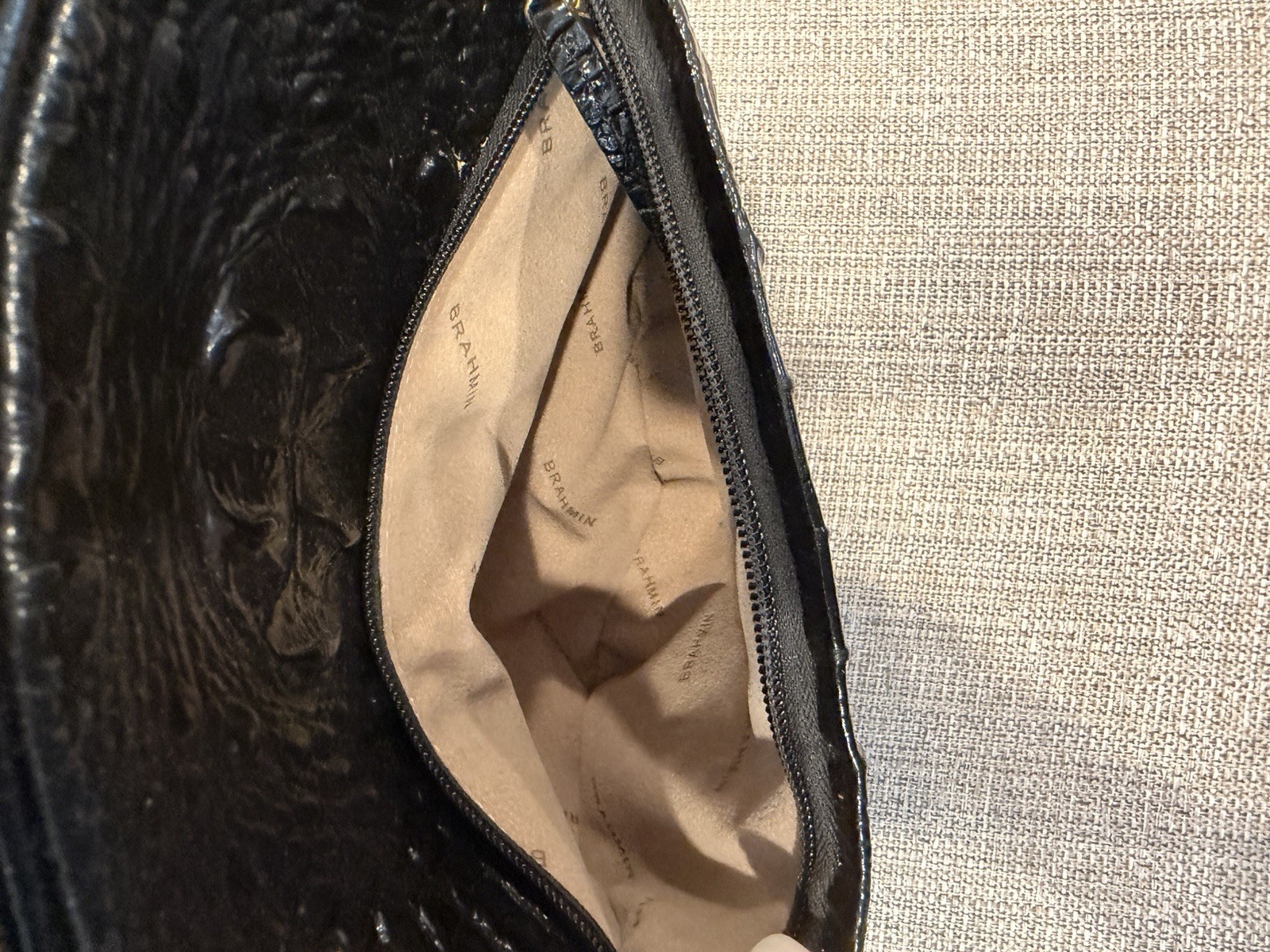 Brahmin Black Alligator Embossed Backpack Top Handle Zip Gold Hardware