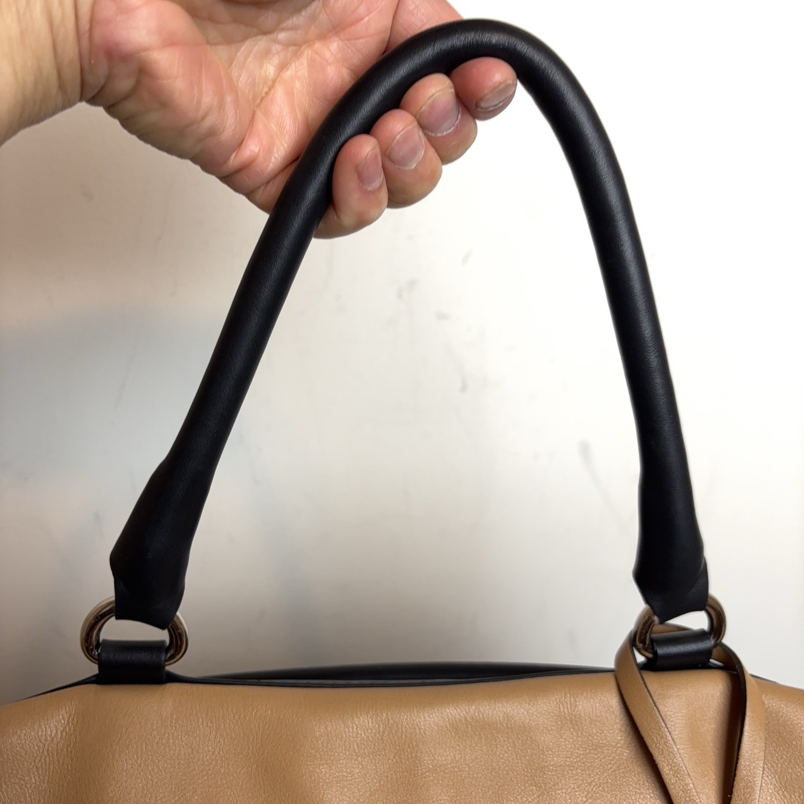 GIANNI CHIARINI Top Handle Satchel Flap Hand Bag Brown Beige Black SOFT leather