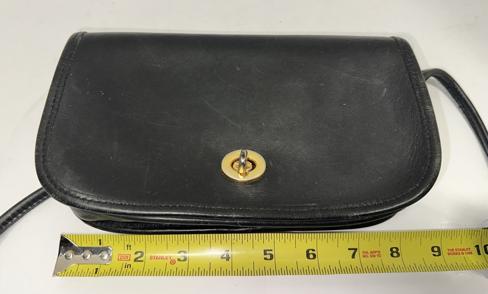 VTG Partners Black Leather Crossbody Bag 9″ x 5″ Flap Turn Lock Coach Style