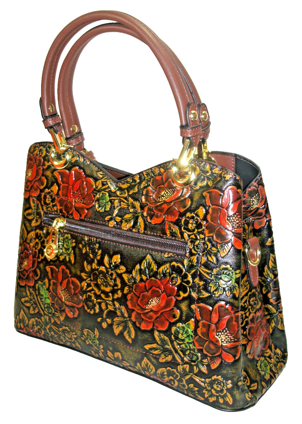 Siweiya Quality Vegan Leather Tooled Floral Motif Satchel Shoulder Bag NWOT