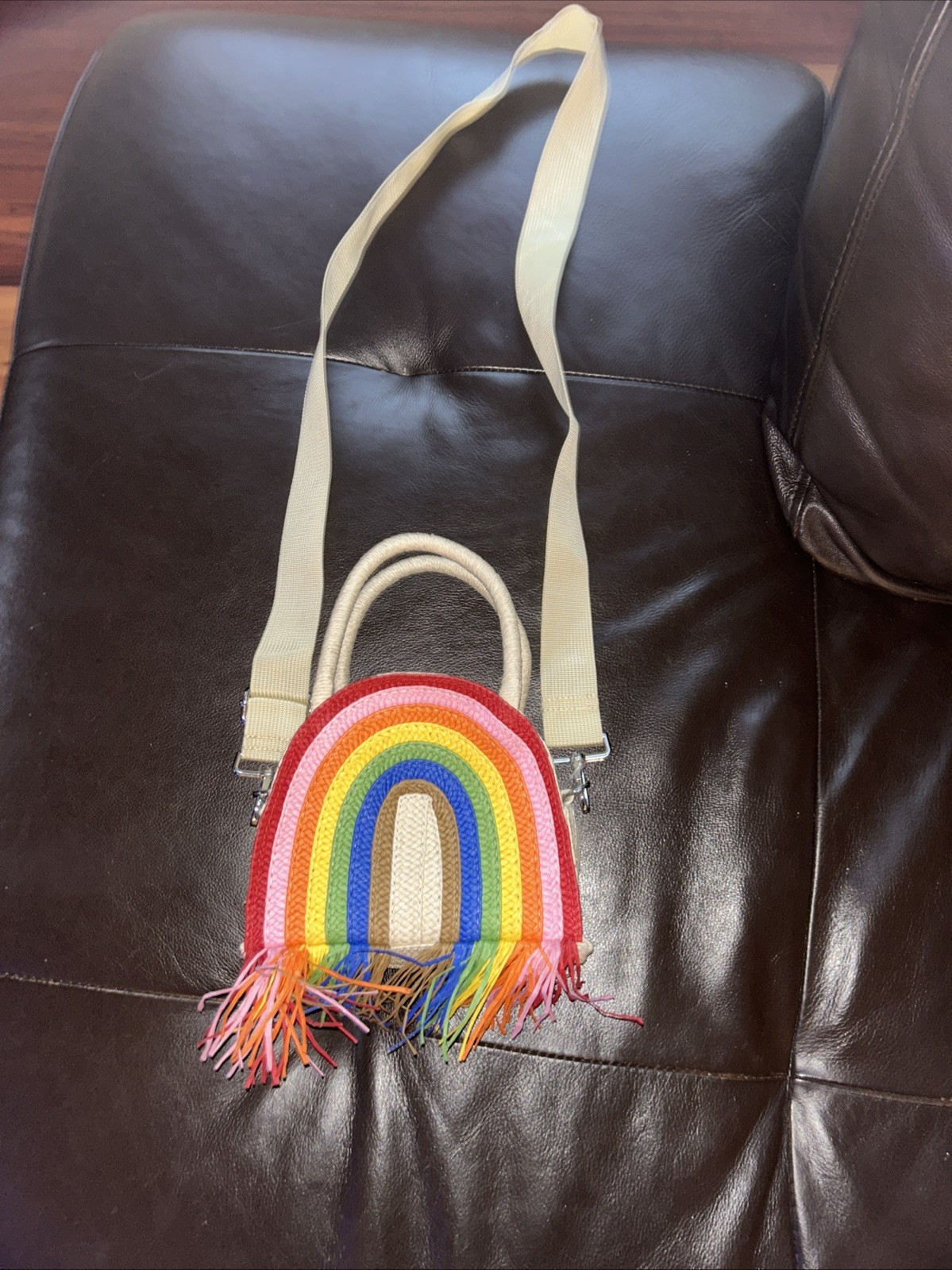Pride Adult Mini Fringe Crossbody Bag – Rainbow Striped New 7 1/2“ X 6 1/2“