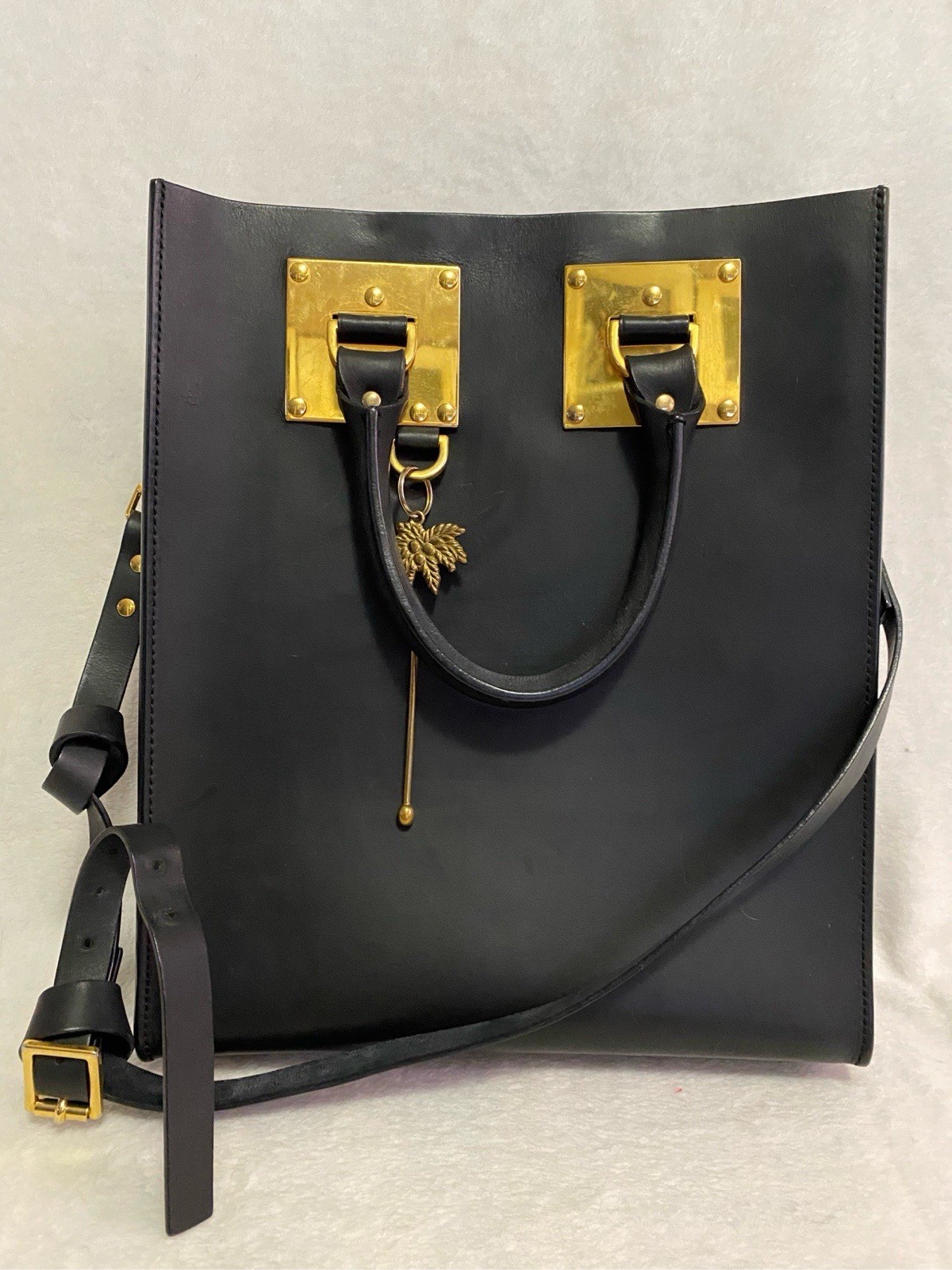 Sophie Hulme Black Leather Tote Bag(31/37/12cm)