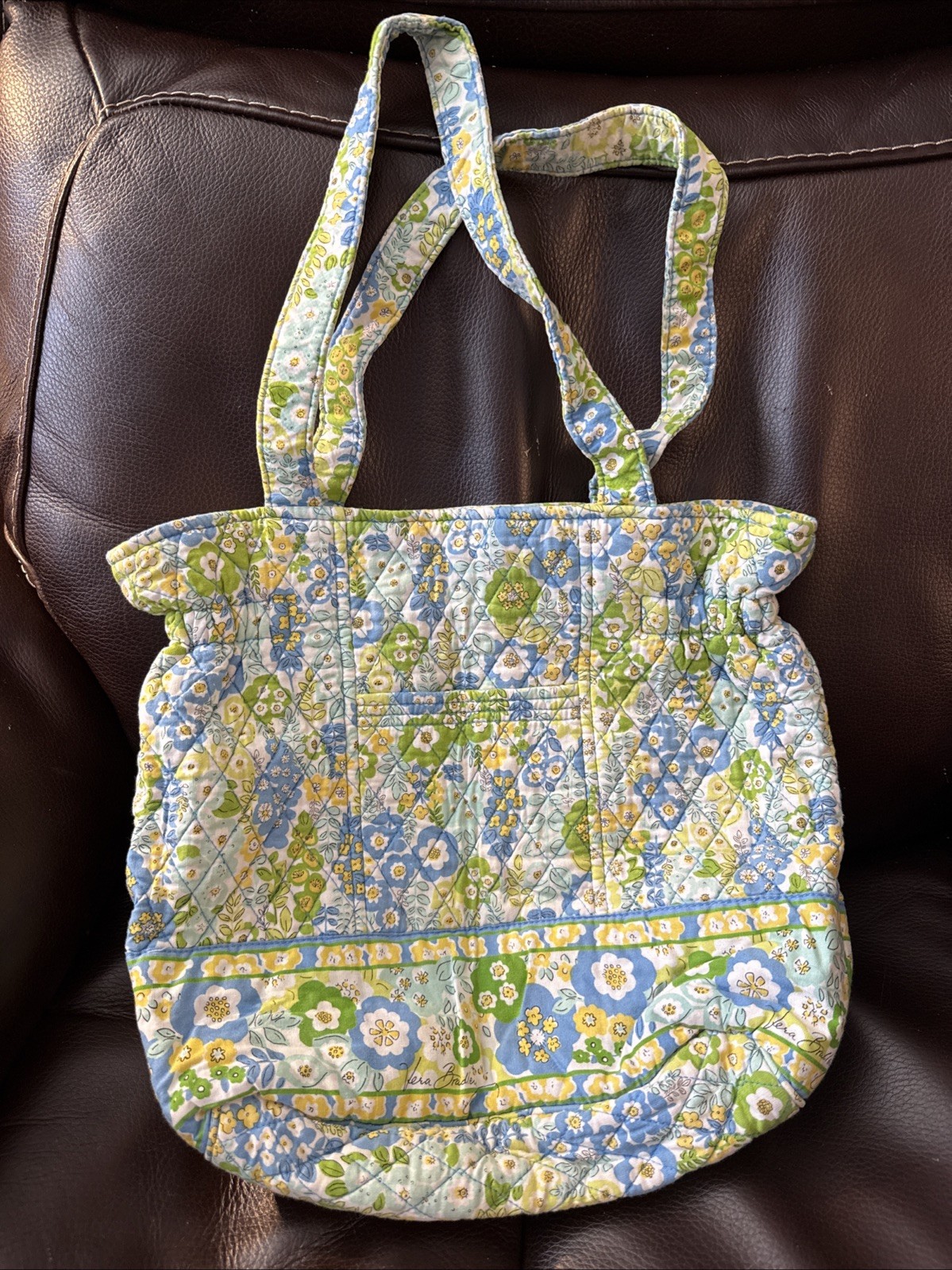 Quilted Vera Bradley Floral Green Blue Tote Bag Magnetic Button
