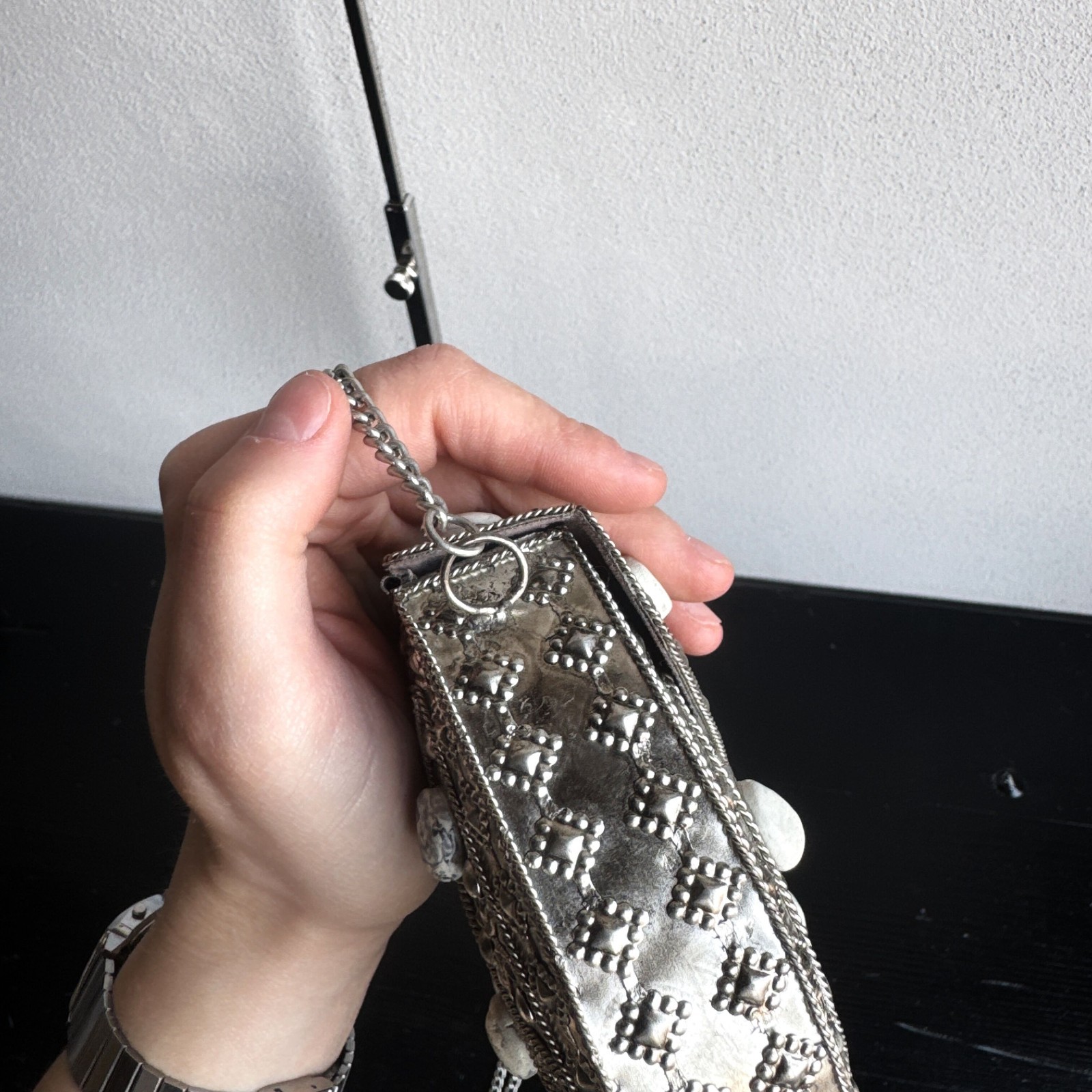 Vintage Afghan Kuchi Silver Metal Bag Tribal Boho Ethnic Chain Purse Rare