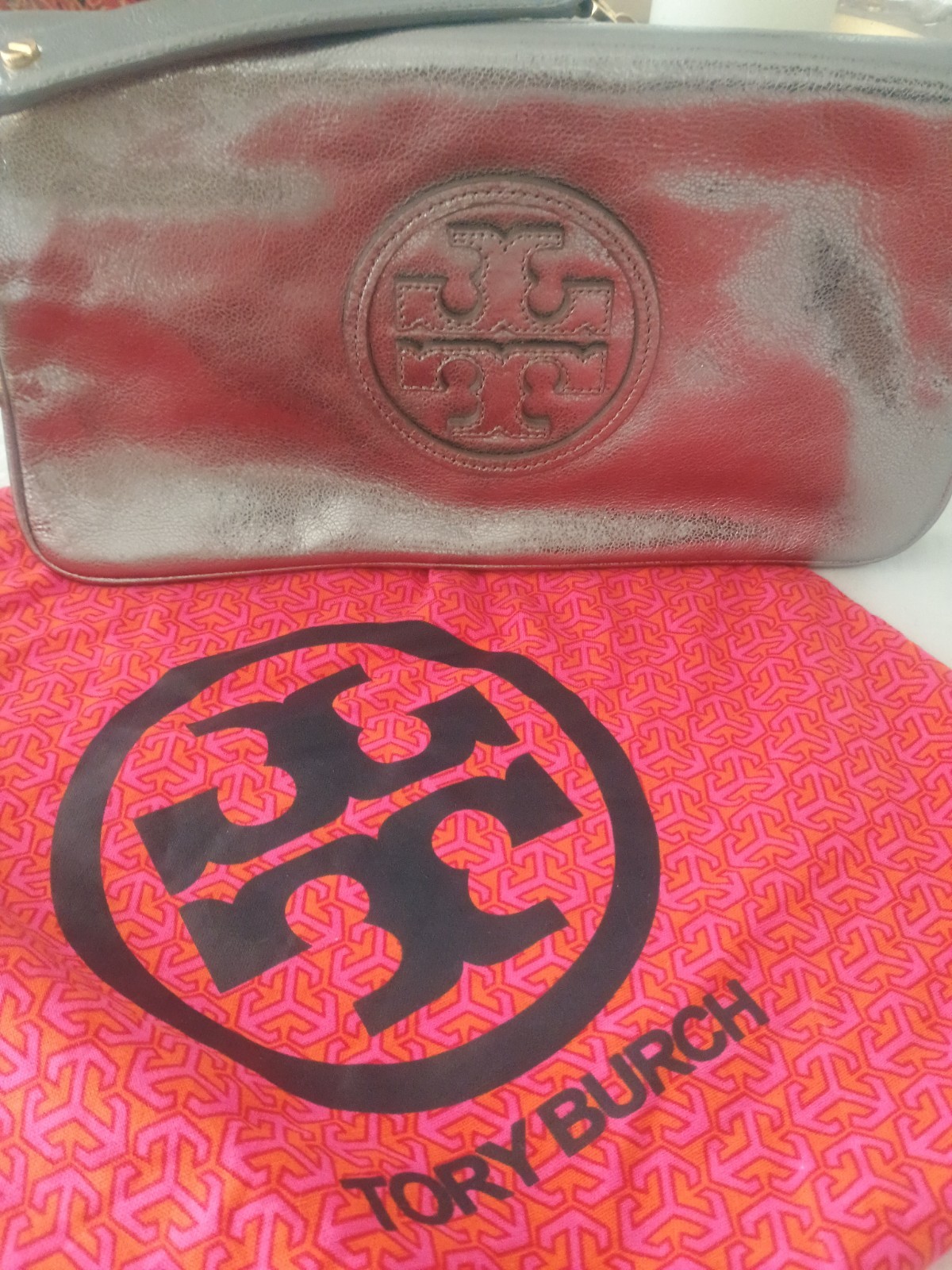 Tory Burch Handbag Shoulder Bag Steel Gray w/Chain Free Shipping w/ Dust Bag New