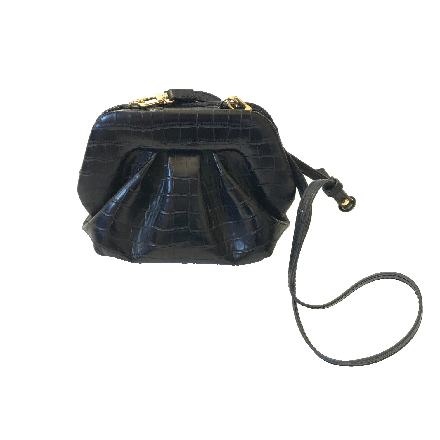 Themoire Bios Croc Embossed Crossbody Bag Purse Clutch Womens Black Faux Leather