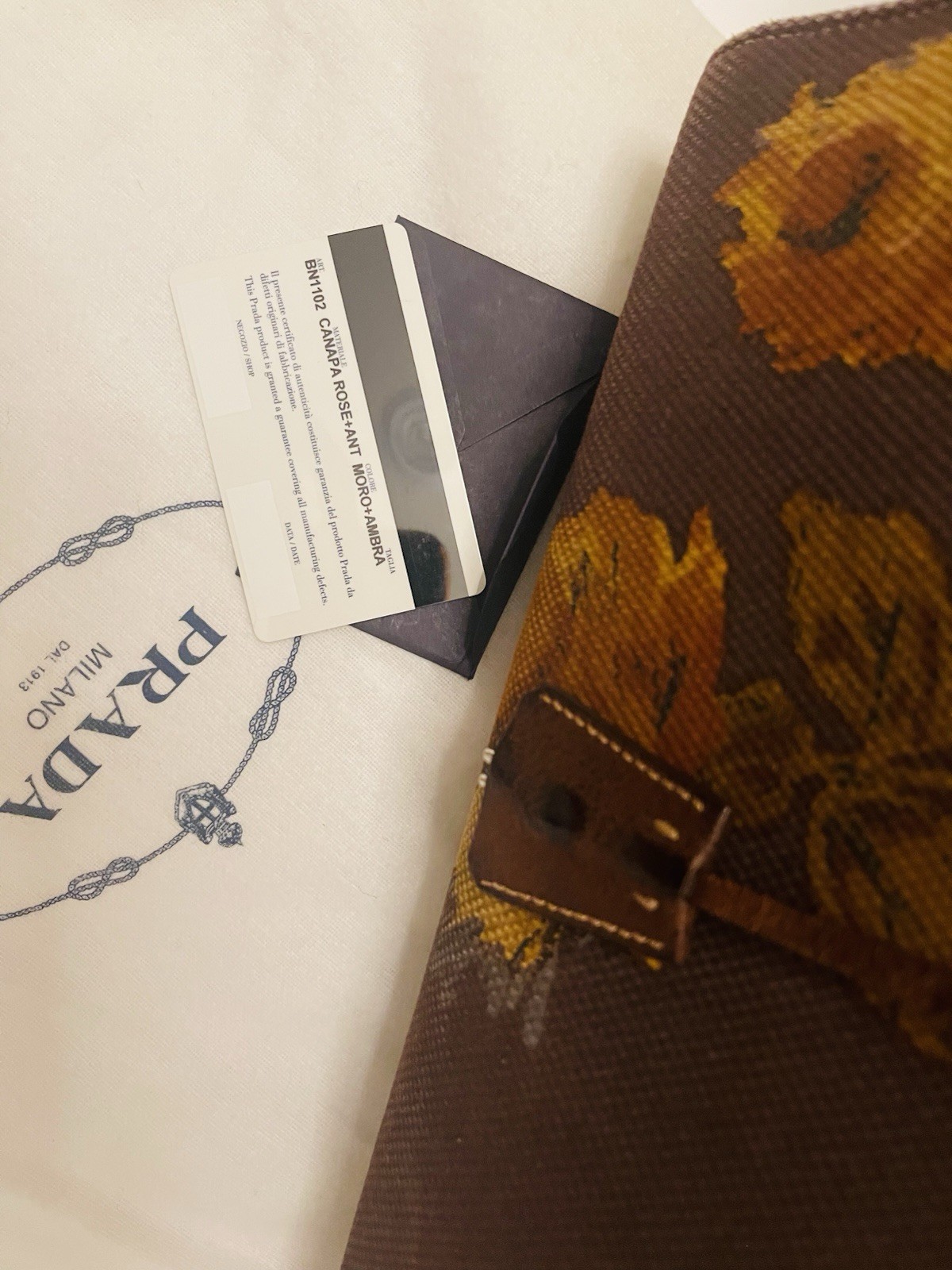 Vintage Prada 2005 Madras Cerniera Canapa in Brown Floral w/Top handle & COA.