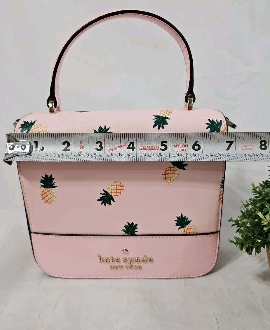 Kate Spade Staci Square Pink Pineapple Crossbody Handbag Purse Saffiano *READ