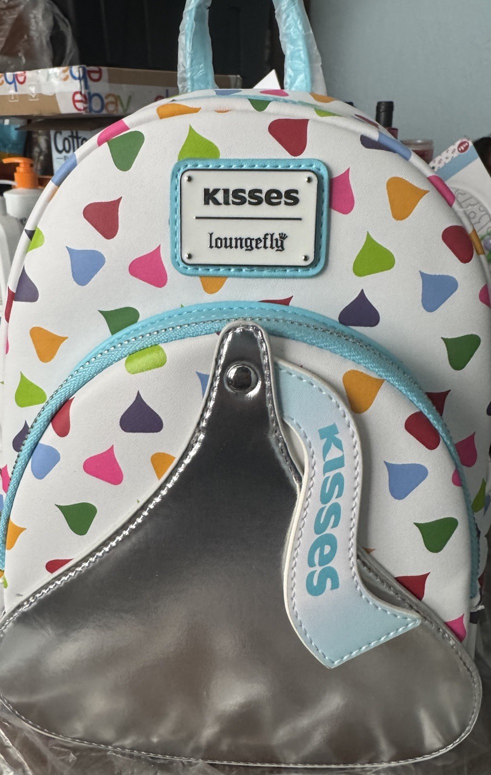 Loungefly Kisses Heart Print Mini Backpack Multicolor White Metallic Silver