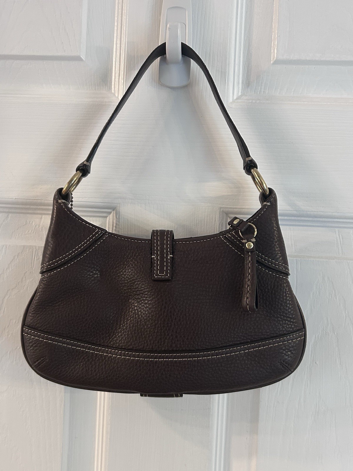 Coach Brown Small Crescent Shoulder Bag Zip Closure Gold Hardware Lined Strap