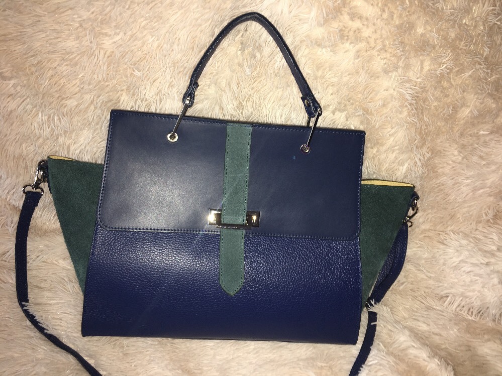 Michaella Barri blue leather Suede Convertible Wing Satchel Made In Italy NEW