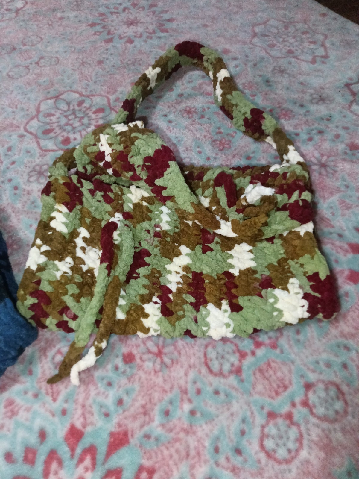 Handmade Multicolor Crochet Shoulder Bag, Bow Accent, Detachable Strap Handmade.