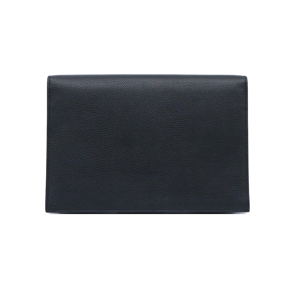 Valentino 822230290 Black Calf Gold V-Logo Flap Clutch