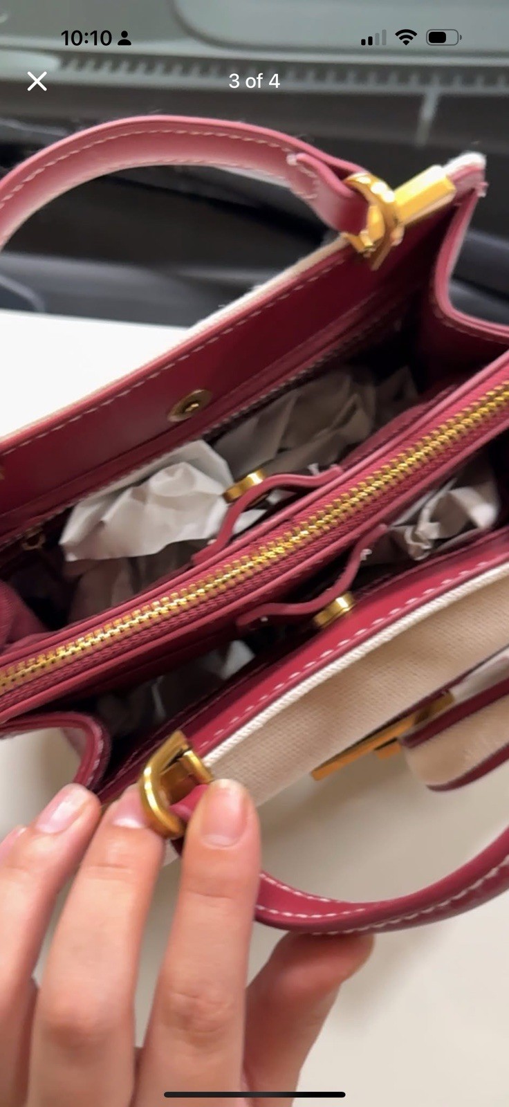 Steve Madden Small Beige Burgundy Satchel Gold Hardware Coin Purse