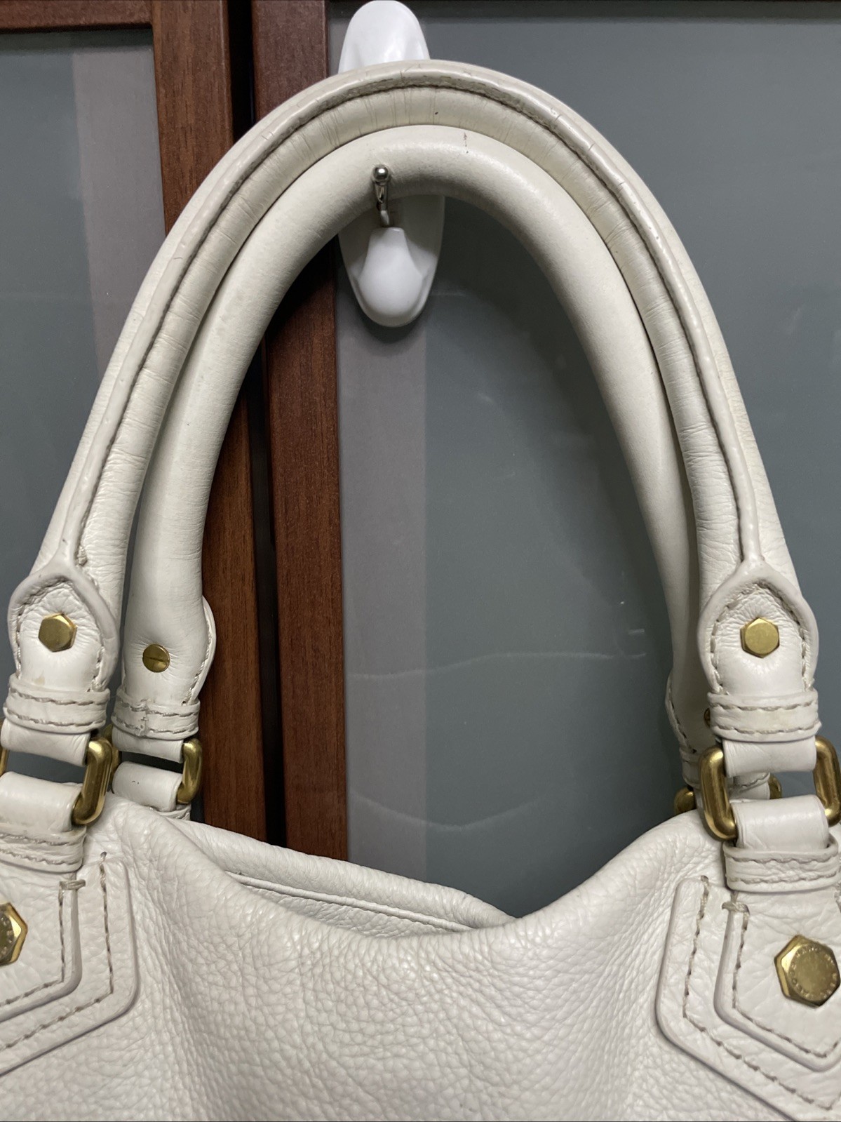 Marc By Marc Jacobs White Pebbled Leather Classic Q Fran Hobo Hand Bag Purse